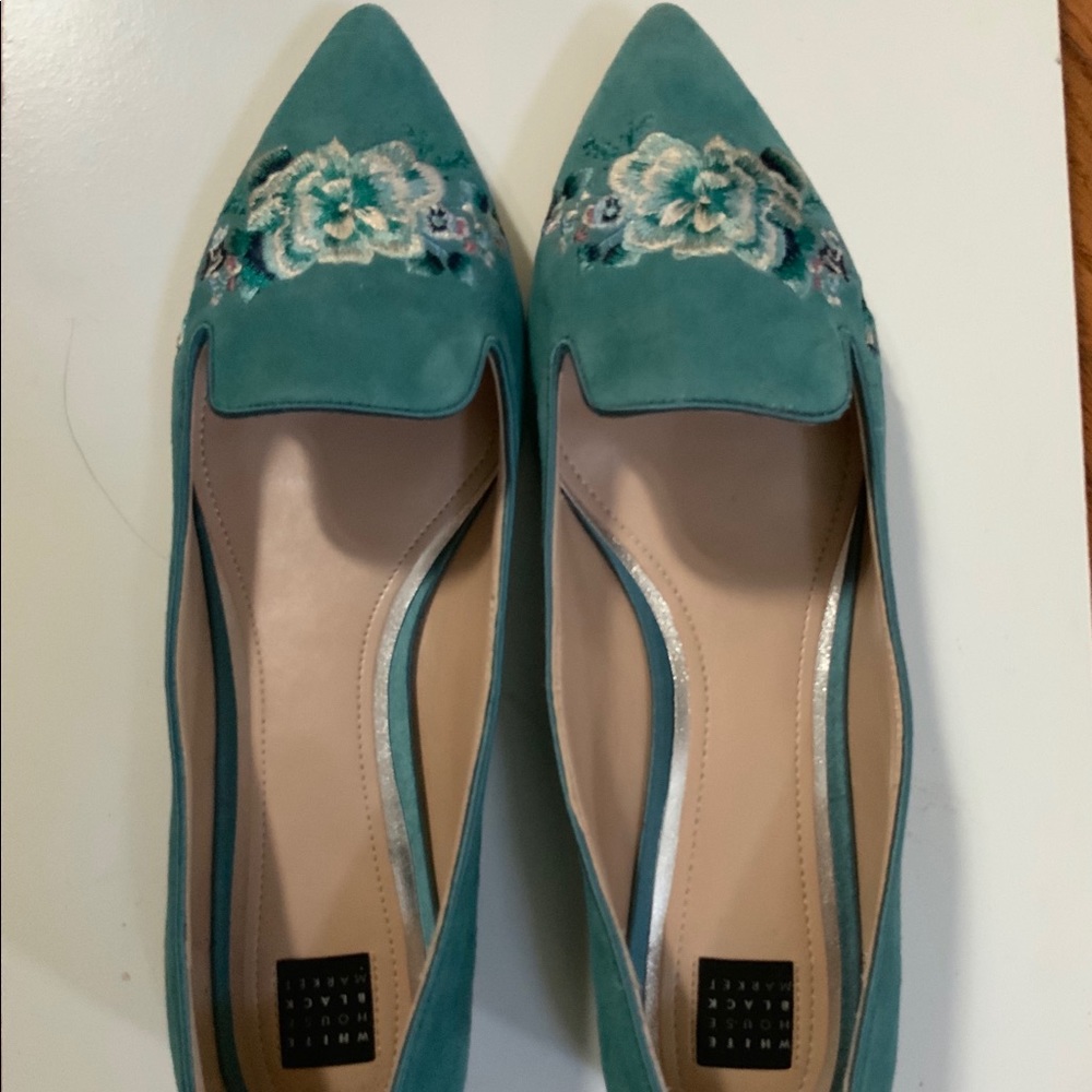 White House Black Market Flats Embroidery New